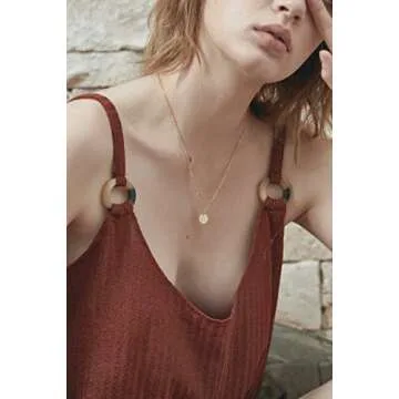 Valloey Rover Initial Necklaces for Women 14K Gold Plated Dainty Layered Necklce Round Coin Disc Pendant Engraved Letter I Necklace Personalized Jewelry Gift for Women