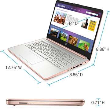 HP 2020 14 inch HD Laptop, Intel Celeron N4020 up to 2.8 GHz, 4GB DDR4, 64GB eMMC Storage, WiFi 5, Webcam, HDMI, Windows 10 S/Legendary Accessories (Google Classroom or Zoom Compatible) (Rose Gold)
