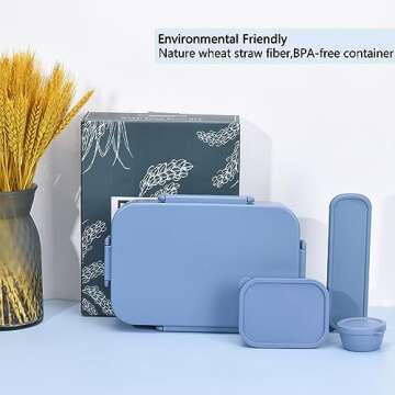 Versatile 2045ml Bento Box, Kids/Adults Wheat Straw Fiber Lunch Box, Leak-Proof 5 Compartment Lunch ...