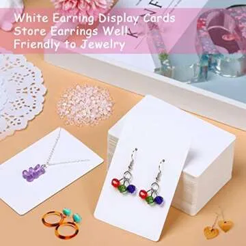 Anezus White Earring Packaging Kit - 400 Pcs with Display Cards, Self-Sealing Bags, Earring Backs & ...
