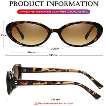 AIEYEZO Retro Oval Sunglasses for Women Fashion Small Oval Frame Sun Glasses 90s Vintage Style Shades (Leopard/Brown Gradient)