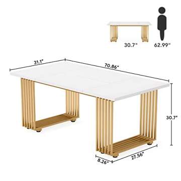 Tribesigns Modern Dining Table for 6-8 People, 70.8-in White Dining Room Table, Wooden Kitchen Table...