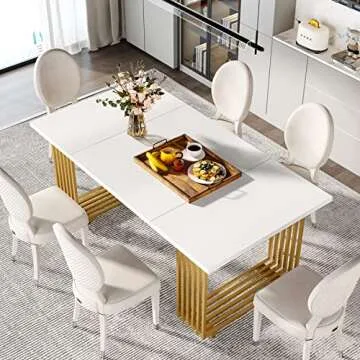 Tribesigns Modern Dining Table for 6-8 People, 70.8-in White Dining Room Table, Wooden Kitchen Table, Rectangular Dinner Table for Dining Room Family Gathering
