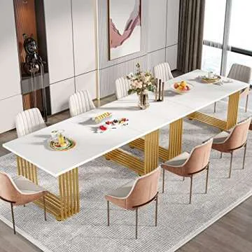 Tribesigns Modern Dining Table for 6-8 People, 70.8-in White Dining Room Table, Wooden Kitchen Table, Rectangular Dinner Table for Dining Room Family Gathering