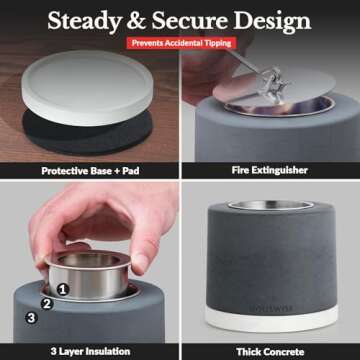 Houswise Tabletop Fire Pit Smores Maker Kit - Concrete Outdoor & Indoor Fire Pit Tabletop, Table Top Firepit, Small Portable Mini Indoor Fireplace