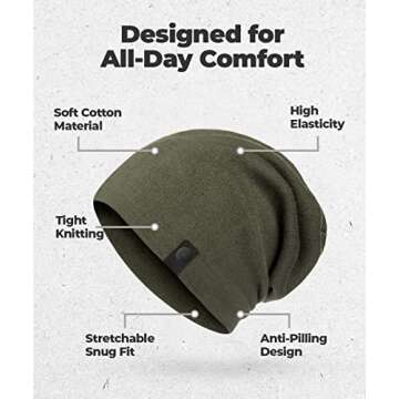 Evony- Warm Slouchy Beanie Hat - Deliciously Soft Daily Beanie in Fine Knit - Army Green One Size