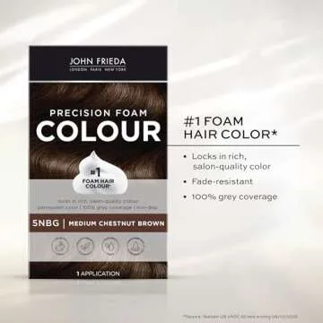 John Frieda Precision Foam Colour, Medium Chestnut Brown 5NBG, Full-coverage Hair Color Kit, Anti-Fade Gray Coverage, Deep Color Saturation Hair Dye, 1 Application