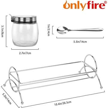 onlyfire Condiment Jar Spice Container with Lids, Stainless Steel Serving Spoons, Base Rack and Labe...