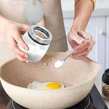 onlyfire Condiment Jar Spice Container with Lids, Stainless Steel Serving Spoons, Base Rack and Labels - Glass Seasoning Bottles Kitchen Accessories | Set of 3