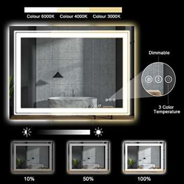 Snowdool LED Bathroom Mirror, 72"X36" with Front and Backlit, Anti-Fog, Large Bathroom Vanity Mirror for Wall, Memory Function, Stepless Dimmable, Tempered Glass (Horizontal/Vertical)