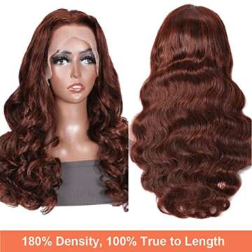 Wavymy Reddish Brown Lace Front Wigs Human Hair Body Wave 13x4 HD Lace Frontal Wig 180% Density Colored Lace Front Wigs for Black Women Pre plucked with Baby Hair #33 Auburn Color 18 inch