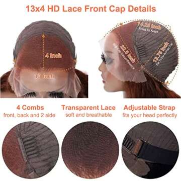 Wavymy Reddish Brown Lace Front Wigs Human Hair Body Wave 13x4 HD Lace Frontal Wig 180% Density Colored Lace Front Wigs for Black Women Pre plucked with Baby Hair #33 Auburn Color 18 inch