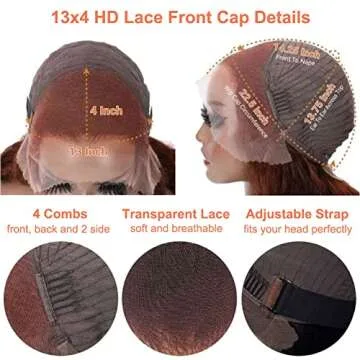 Wavymy Reddish Brown Lace Front Wigs Human Hair Body Wave 13x4 HD Lace Frontal Wig 180% Density Colored Lace Front Wigs for Black Women Pre plucked with Baby Hair #33 Auburn Color 18 inch