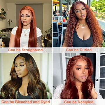 Wavymy Reddish Brown Lace Front Wigs Human Hair Body Wave 13x4 HD Lace Frontal Wig 180% Density Colored Lace Front Wigs for Black Women Pre plucked with Baby Hair #33 Auburn Color 18 inch
