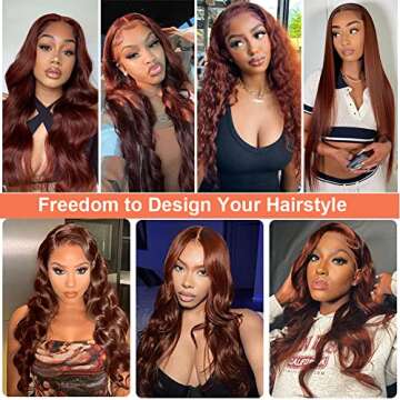 Wavymy Reddish Brown Lace Front Wigs Human Hair Body Wave 13x4 HD Lace Frontal Wig 180% Density Colored Lace Front Wigs for Black Women Pre plucked with Baby Hair #33 Auburn Color 18 inch