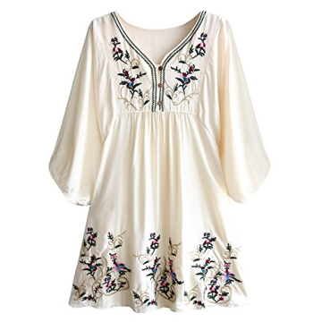 Futurino Women's Bohemian Embroidery Floral Tunic Shift Dress - Stylish and Comfortable