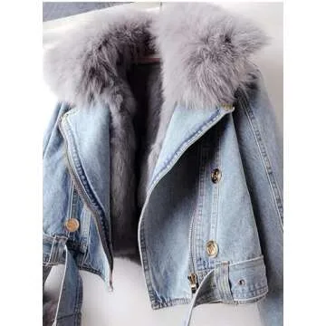 Kubbon Women Denim Jacket Sherpa Lined for Winter Wear