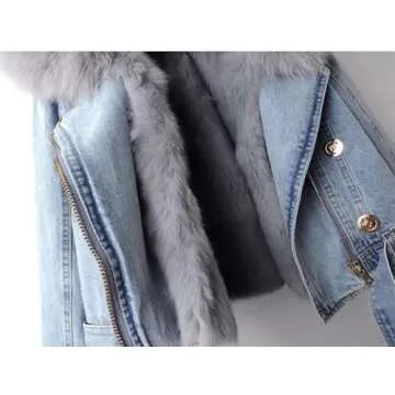 Kubbon Women Denim Jacket Sherpa Lined for Winter Wear
