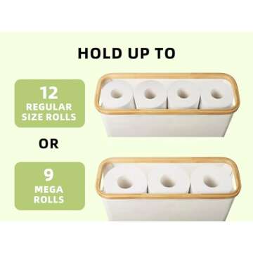 StorageWorks Toilet Paper Storage Basket, Toilet Paper Container with Bamboo Lid, Large Toilet Paper Holder for up to 9 Mega Rolls, Toilet Paper Organizer for Bathroom, Beige, 1 Pack