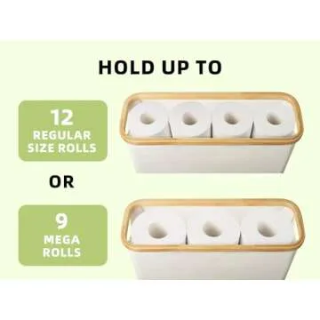 StorageWorks Toilet Paper Storage Basket, Toilet Paper Container with Bamboo Lid, Large Toilet Paper Holder for up to 9 Mega Rolls, Toilet Paper Organizer for Bathroom, Beige, 1 Pack