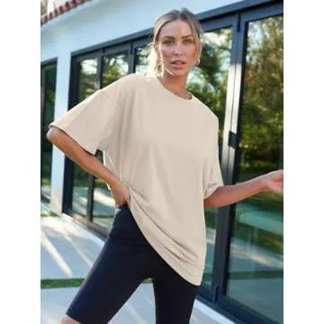 Trendy Queen Womens Fashion Workout T Shirts Athletic Plus Size Tops Summer Trendy Clothes 2025 Short Sleeve Spring Tee Khaki L