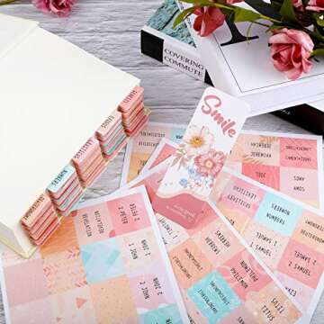 PAIVSUN Bible Tabs for Study Bible, Bible Journaling Supplies Christian Gift for Women, 66 Bible Index Tabs Old and New Testament, 14 Blank Tabs, Large Print Bible Book Tabs for Women Kids - Pinkbrown