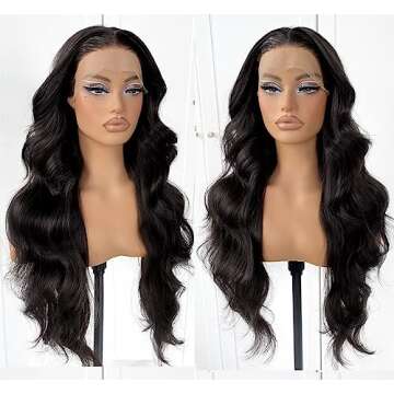 MITIMES 13x6 HD Glueless Synthetic Lace Front Wig Preplucked Ready to Wear Go 24inch Long Body Wave ...