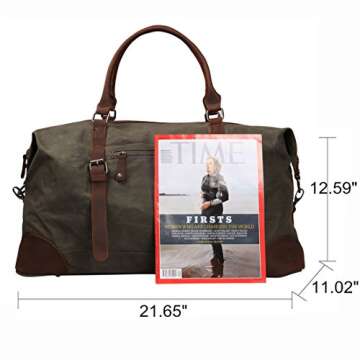 Canvas Duffel Bag TOPWOLFS 22" Travel Duffle Bag Tote Large Holdall Luggage Carry On Weekender Bag W...
