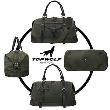 Canvas Duffel Bag TOPWOLFS 22" Travel Duffle Bag Tote Large Holdall Luggage Carry On Weekender Bag Waterproof Waxed Canvas