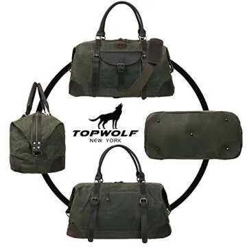 Canvas Duffel Bag TOPWOLFS 22" Travel Duffle Bag Tote Large Holdall Luggage Carry On Weekender Bag Waterproof Waxed Canvas