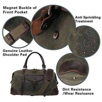 Canvas Duffel Bag TOPWOLFS 22" Travel Duffle Bag Tote Large Holdall Luggage Carry On Weekender Bag Waterproof Waxed Canvas