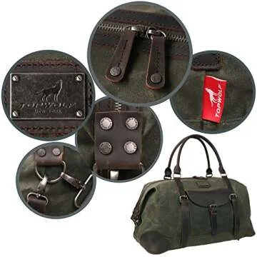 Canvas Duffel Bag TOPWOLFS 22" Travel Duffle Bag Tote Large Holdall Luggage Carry On Weekender Bag Waterproof Waxed Canvas