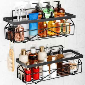 PIMVANS Adhesive Stainless Steel Shower Caddy Shelf Organizer - Renter-Friendly Bathroom Storage (Ma...