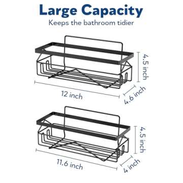 PIMVANS Adhesive Stainless Steel Shower Caddy Shelf Organizer - Renter-Friendly Bathroom Storage (Matte Black 2PCS)