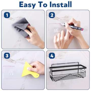 PIMVANS Adhesive Stainless Steel Shower Caddy Shelf Organizer - Renter-Friendly Bathroom Storage (Matte Black 2PCS)