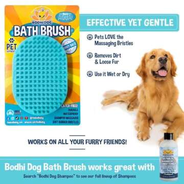 Bodhi Dog Shampoo Brush - Pet Grooming & Bath Supplies for Cats and Dog Bath Brush for Long & Short Hair - Premium Scrubber for Shower, Bathing & Massage - (One Pack, Aqua)