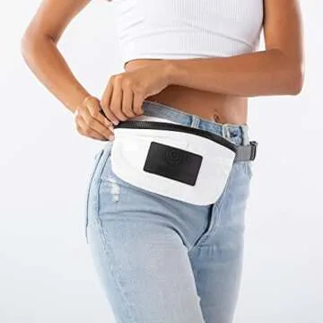 ALOHA Collection White Mini Hip Pack, Lightweight, Packable, & Splash-Proof - Durable, Washable, & Reusable Fanny Pack for Gym, Beach & Travel, Easy to Clean Material (8.5" x 3.75")