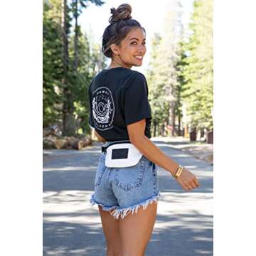ALOHA Collection White Mini Hip Pack, Lightweight, Packable, & Splash-Proof - Durable, Washable, & Reusable Fanny Pack for Gym, Beach & Travel, Easy to Clean Material (8.5" x 3.75")