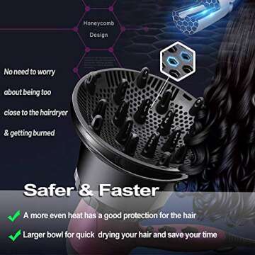 Universal Hair Diffuser, Hair Dryer Diffuser Attachment for Curly and Natural Wavy Hair, Professional Blow Dryer Diffuser, Adjustable from 1.4 Inch to 2.6 Inch