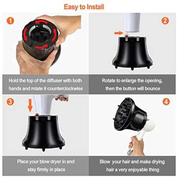 Universal Hair Diffuser, Hair Dryer Diffuser Attachment for Curly and Natural Wavy Hair, Professional Blow Dryer Diffuser, Adjustable from 1.4 Inch to 2.6 Inch