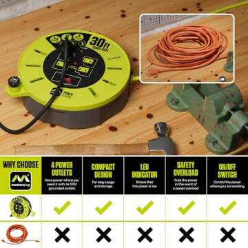 Masterplug 30ft Cassette Cord Reel with 4 Outlets