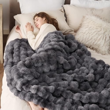 Bedsure Faux Fur Blanket - Soft & Fluffy, Bubble Blanket for Couch, Sofa, Bed - Fuzzy, Cozy, Plush, ...