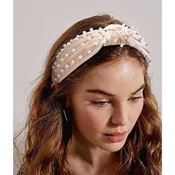 WOVOWOVO Headbands for Women Girls Knotted Headband Wide Pearl Head Band Top Knot Hairbands for Wome...