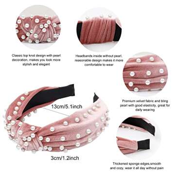 WOVOWOVO Headbands for Women Girls Knotted Headband Wide Pearl Head Band Top Knot Hairbands for Women’s Hair Band Thick Turban Velvet Hair Accessories 6Pcs