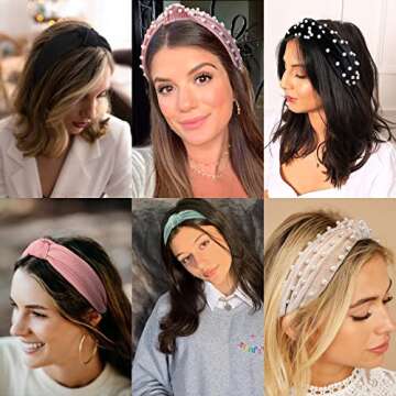 WOVOWOVO Headbands for Women Girls Knotted Headband Wide Pearl Head Band Top Knot Hairbands for Women’s Hair Band Thick Turban Velvet Hair Accessories 6Pcs