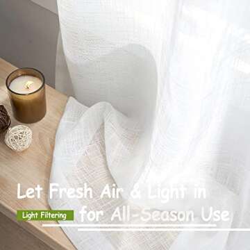 White Semi Sheer Curtains for Bedroom Living Room Linen Textured Window Treatment Set 63 inch Length...