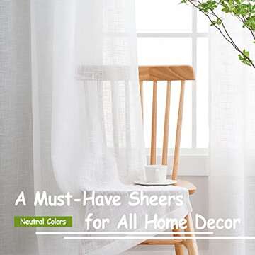 White Semi Sheer Curtains for Bedroom Living Room Linen Textured Window Treatment Set 63 inch Length Light Filtering Sheer Window Drapes for Kitchen Dining 52" w x 2 Panels Grommet Top