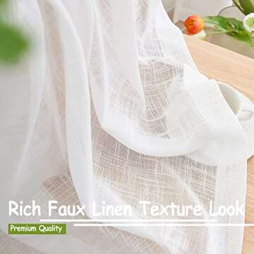 White Semi Sheer Curtains for Bedroom Living Room Linen Textured Window Treatment Set 63 inch Length Light Filtering Sheer Window Drapes for Kitchen Dining 52" w x 2 Panels Grommet Top