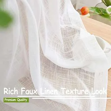 White Semi Sheer Curtains for Bedroom Living Room Linen Textured Window Treatment Set 63 inch Length Light Filtering Sheer Window Drapes for Kitchen Dining 52" w x 2 Panels Grommet Top