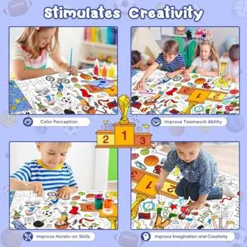 DDMY Sports Theme Giant Coloring Poster, 72 x 35.5 Inch Tablecloth for Kids Art Crafts